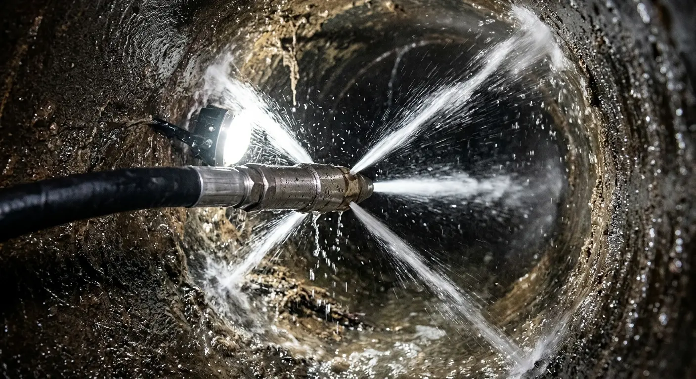 High-pressure hydro jetting nozzle cleaning sewer pipe for Storm Drain Cleaning in Streamwood